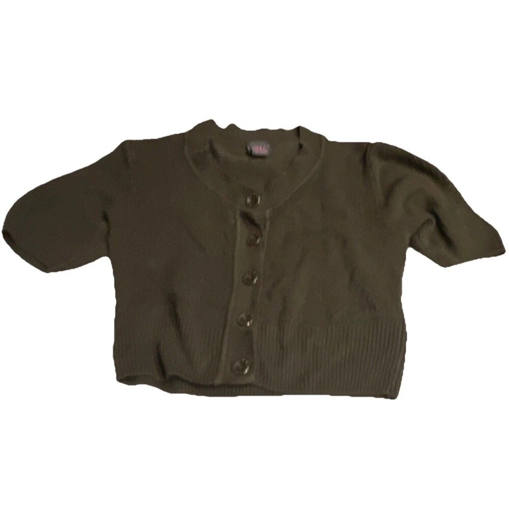 Wrapper Brown Knit Cardigan Sweater M Short Sleeve Button Front 100% Acrylic
